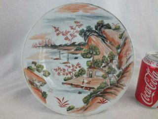Unusual Early 19th C Chinese Porcelain Iron Red Verte Figures Landscape Plate