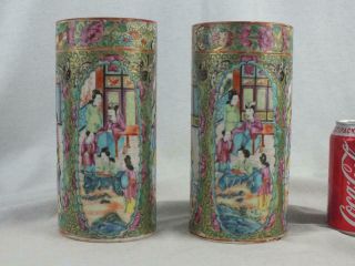 Pair 8.  25 " 19th C Chinese Porcelain Canton Famille Rose Brush Pots Sleeve Vases