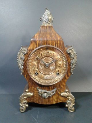 1882 Antique Ansonia Clock Co.  Ny French Style Calais Iron Case Mantel Clock,  Key