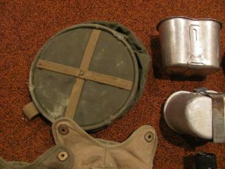 WWII US Army M - 1910 canteens 2 cups 5 covers,  canvas water bucket,  gaskets,  caps 11