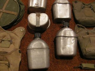 WWII US Army M - 1910 canteens 2 cups 5 covers,  canvas water bucket,  gaskets,  caps 5