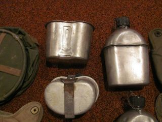 WWII US Army M - 1910 canteens 2 cups 5 covers,  canvas water bucket,  gaskets,  caps 6