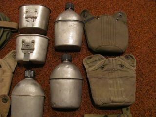 WWII US Army M - 1910 canteens 2 cups 5 covers,  canvas water bucket,  gaskets,  caps 8