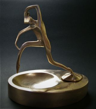 Vntg Hagenauer Era Ronson Nude Cubist Figural Deco Brass Ashtray / Coin Caddy