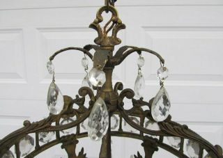 Vintage Made Spain French Empire Style Brass Crystal Prism Bird Cage Chandelier 5