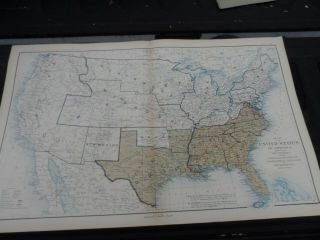 Antique Us Csa Civil War Map Union Confederate Boundaries April 9,  1865