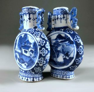 Pair antique Chinese porcelain MOON VASES 19th century Blue & White 2