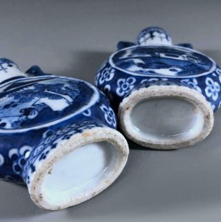 Pair antique Chinese porcelain MOON VASES 19th century Blue & White 7