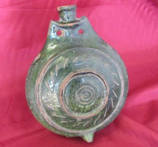 19c.  Antique Primitive Glazed Pottery Ceramic Baby Feeder Flask Bottle V.  Rare