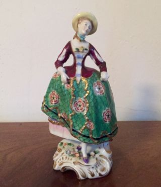 Antique Porcelain Derby Type Figure 18th Century Country Lady German French