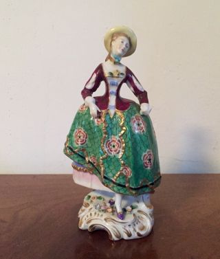 Antique Porcelain Derby Type Figure 18th century Country Lady German French 2