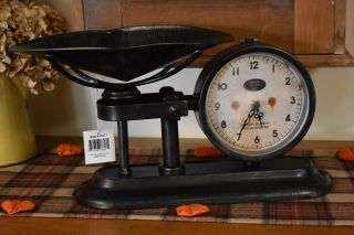 Primitive Country Farmhouse Antique Look Scale With Clock Home Decor