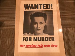 Wanted For Murder Her Careless Talk Costs Lives Wwii 1944 Poster War