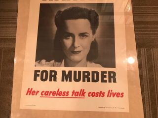 Wanted For Murder Her Careless Talk Costs Lives WWII 1944 Poster War 5