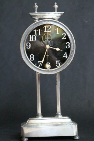 Antique English Gravity Clock By Watson Clock Co With Silver Plated Case