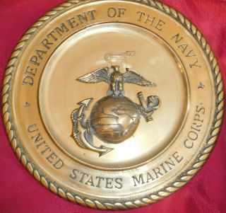 Large 13” Solid Brass Department Of The Navy U.  S.  Marine Corp Wall Plaque Usmc