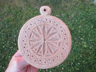 Antique Primitive Aafa Wooden Ornate Hand Carved Butter Press Mold Button Handle