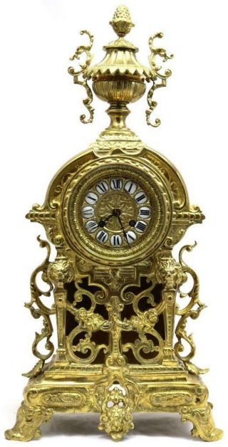 Antique French Mantle Clock 1870s Embossed Pierced Bronze Bell Striking
