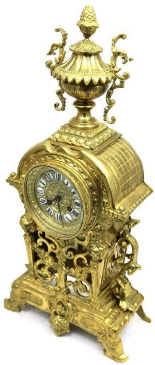 Antique French Mantle Clock 1870s Embossed Pierced Bronze Bell Striking 5