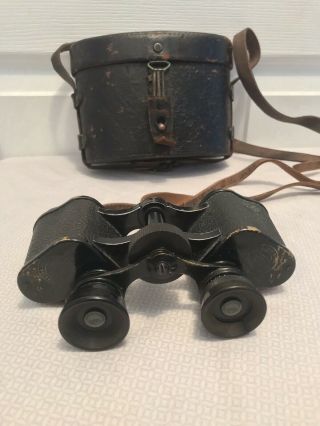 Wwii Us Bausch & Lomb Zeiss 8x25 Binoculars With Leather Case & Strap