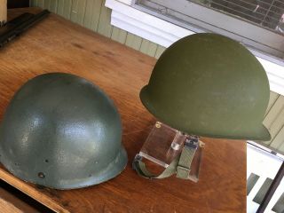 Vietnam Era US Helmet with Rare Paratrooper Liner w/ Impact Pad Chin Straps EXC 2
