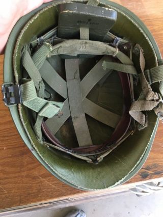 Vietnam Era US Helmet with Rare Paratrooper Liner w/ Impact Pad Chin Straps EXC 3