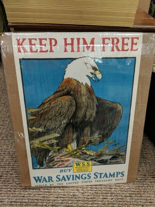 World War One Us Army Keep Him W.  S.  S.  Litho/poster Bald Eagle/ Airplanes Sc