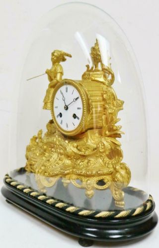 Antique French 8 Day Striking Gilt Metal Mantel Clock Under Glass Dome 3