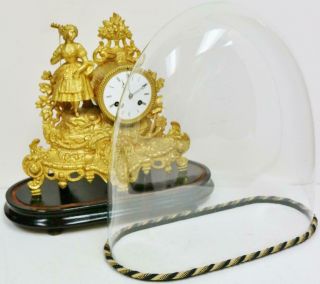 Antique French 8 Day Striking Gilt Metal Mantel Clock Under Glass Dome 4