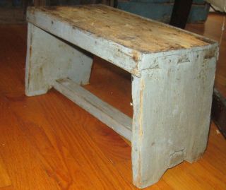 Antique Bench Old Dry Blue Paint Handmade Dovetails Aafa Nr