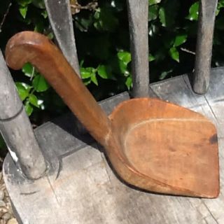 Early Primitive Large Wooden Treen Scoop Ladle Best Patina Kitchenware Antique