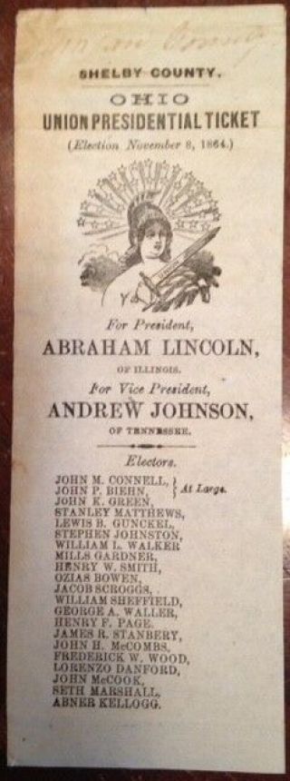 1864 Civil War Abraham Lincoln Vinton Co. ,  Ohio,  Presidential Ballot 5