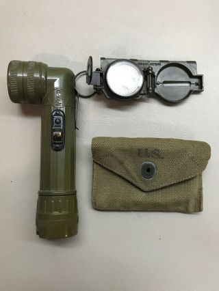 Vintage Brunson Military Compass Us Army Engineers,  11 - 62 W Flashlight