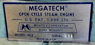 RARE FIND MEGATECH OPEN CYCLE STEAM ENGINE BILLERICA,  MA. 8