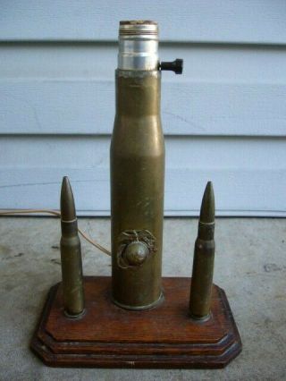 Vintage United States Marines Military Trench Art Lamp