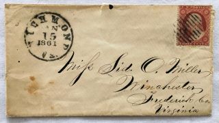 1861 Postal Cover From Richmond To Winchester,  Virginia To Miss Sid O Miller