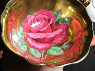 rare PARAGON Gold CABBAGE ROSE Tea Cup Saucer TRIO set Hand Painted STUNNING red 11