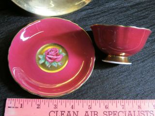 rare PARAGON Gold CABBAGE ROSE Tea Cup Saucer TRIO set Hand Painted STUNNING red 4