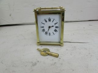 Antique French Brass 8 - Day Carriage Clock,  Ball Feet,  Fully Running With Key
