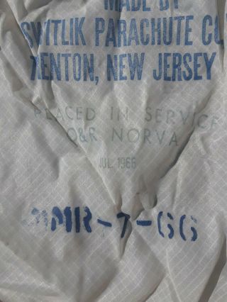 Korea/Vietnam era US Navy Parachute 1959 Switlik Parachute CO.  MR - 7 - 66 2