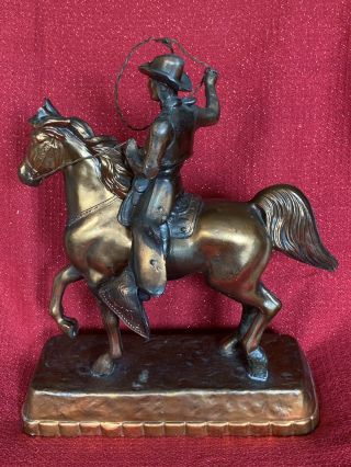 Antique Ansonia Gilbert Waterbury Cowboy Horseback Spelter Mantel Clock Statue