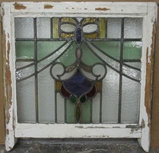 Edwardian English Leaded Stained Glass Sash Window Colorful Swag 21.  5 " X 19.  25 "