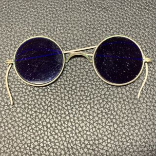 ca.  1800 ' s Victorian Era Antique Cobalt Blue Retro Sun Glasses Round Spectacles 3