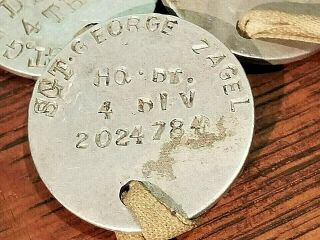 WWI US ARMY 4TH DIVISION HQ DET DT CAST ALUMINUM ROUND DOG TAGS 3PC SGT NAMED 3