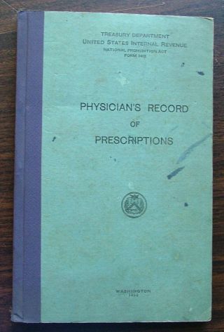 Physicians Record Of Prescriptions Prohibition 1922 - 1928