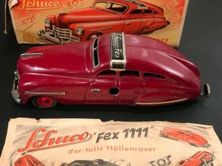 C.  1950 Us Zone Germany Schuco Fex 1111 Sos Tin Windup Clockwork Car Toy