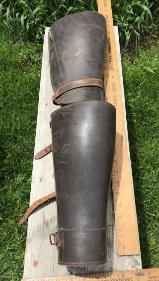 Antique Leather Military Wwi Shin Guards Spats Leggings Gaiters Puttees