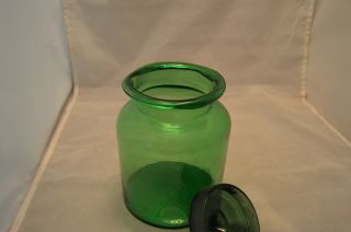 Blown Emerald Green Glass Apothecary Jar Canister with Ground Glass Lid 11