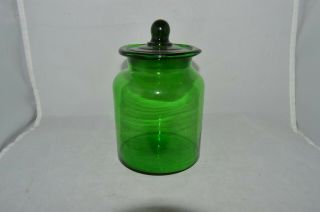 Blown Emerald Green Glass Apothecary Jar Canister With Ground Glass Lid