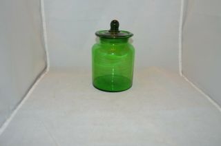 Blown Emerald Green Glass Apothecary Jar Canister with Ground Glass Lid 2
